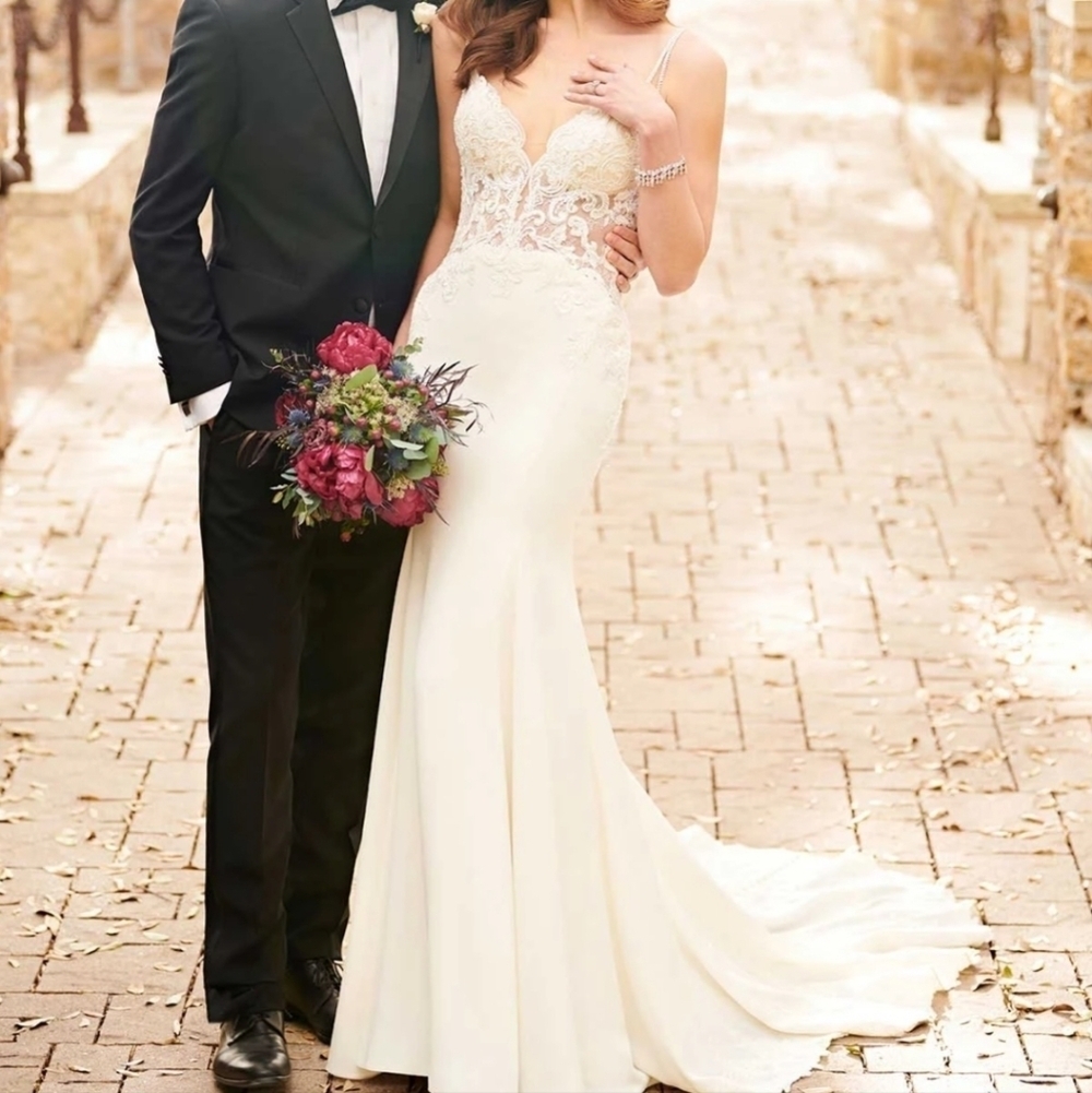 Essence of Australia D2457 white lace beaded sheer sleeveless wedding dress